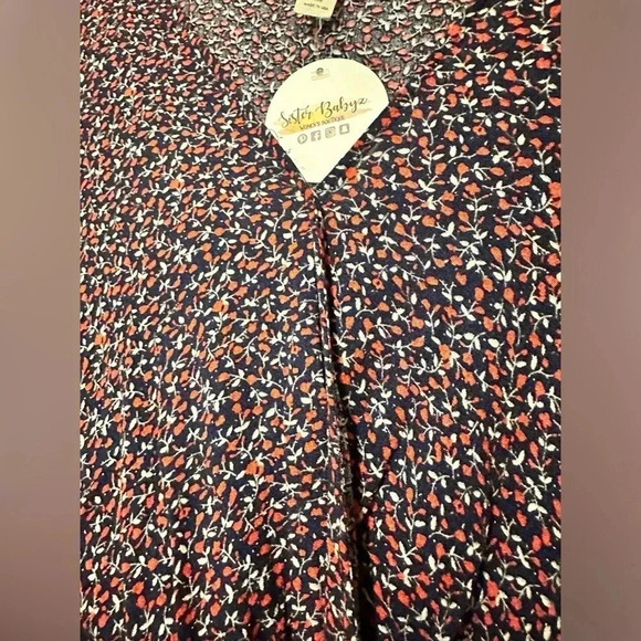 NWT Lazy Sundays Welcome the Season top long sleeve cinch waist navy size M - Picture 2 of 8